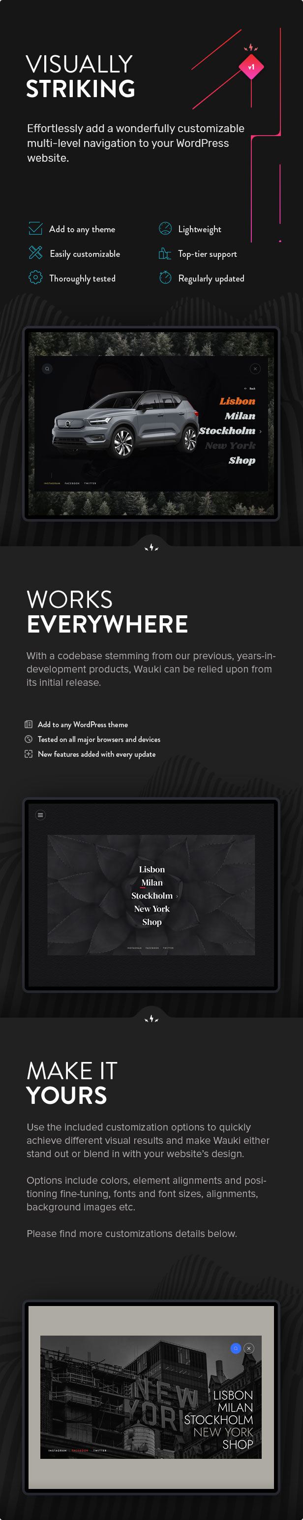 Wauki - Fullscreen menu plugin for WordPress