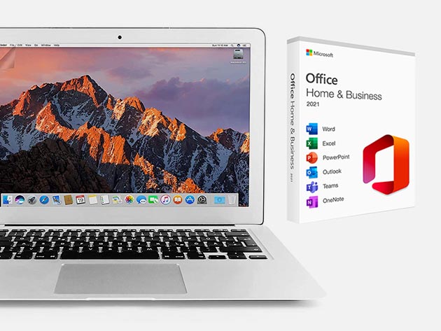 Microsoft Office Home & Business for Mac 2021 Lifetime License + Apple MacBook Air MJVE2LLA (2015) Bundle